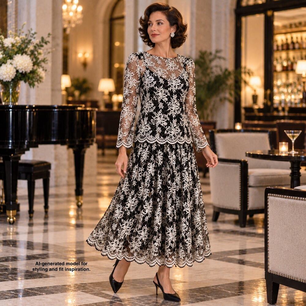 Vintage Pat Richards Michael Maiello Lace Evening Dress Set Sz 14 Romantic Goth